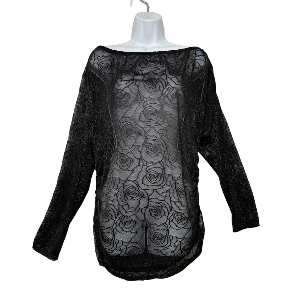 Sheer Blouse Black Roses Floral Long Sleeve Top Whimsigoth Festival One Size